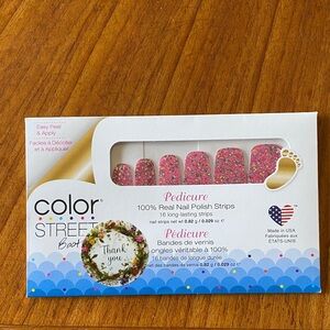 💅 3/$20 Color Street Pink Glitter Pedicure Nail Strips “Dansk all Night”. NWT